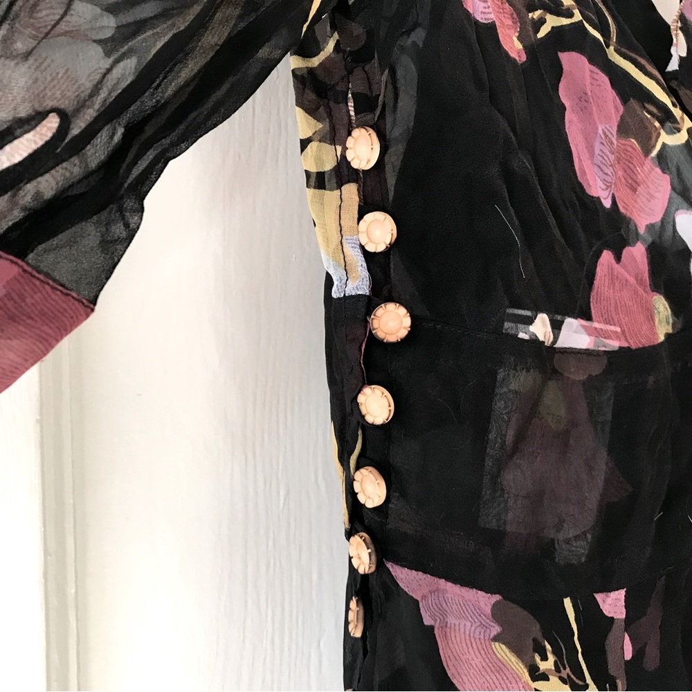 Tracy Reese | Black Botanical Floral Midi Dress 6 - Picture 7 of 10